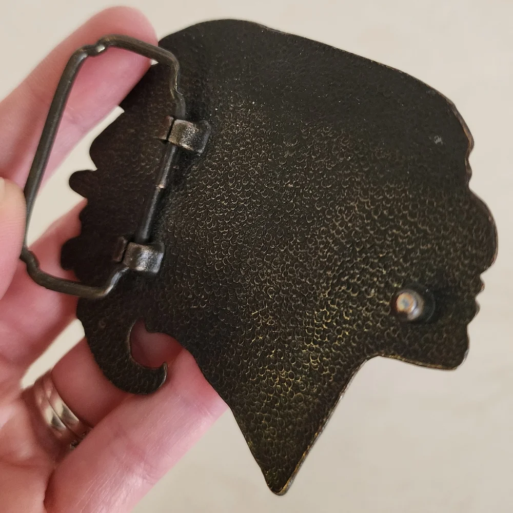 Vintage Native American Cheif Head Bronze Color Belt Buckle Western